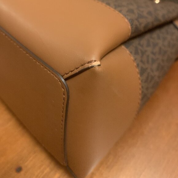 Michael Korse Reed Large Leather Belted Satchel Crossbody Brown - Picture 9 of 16